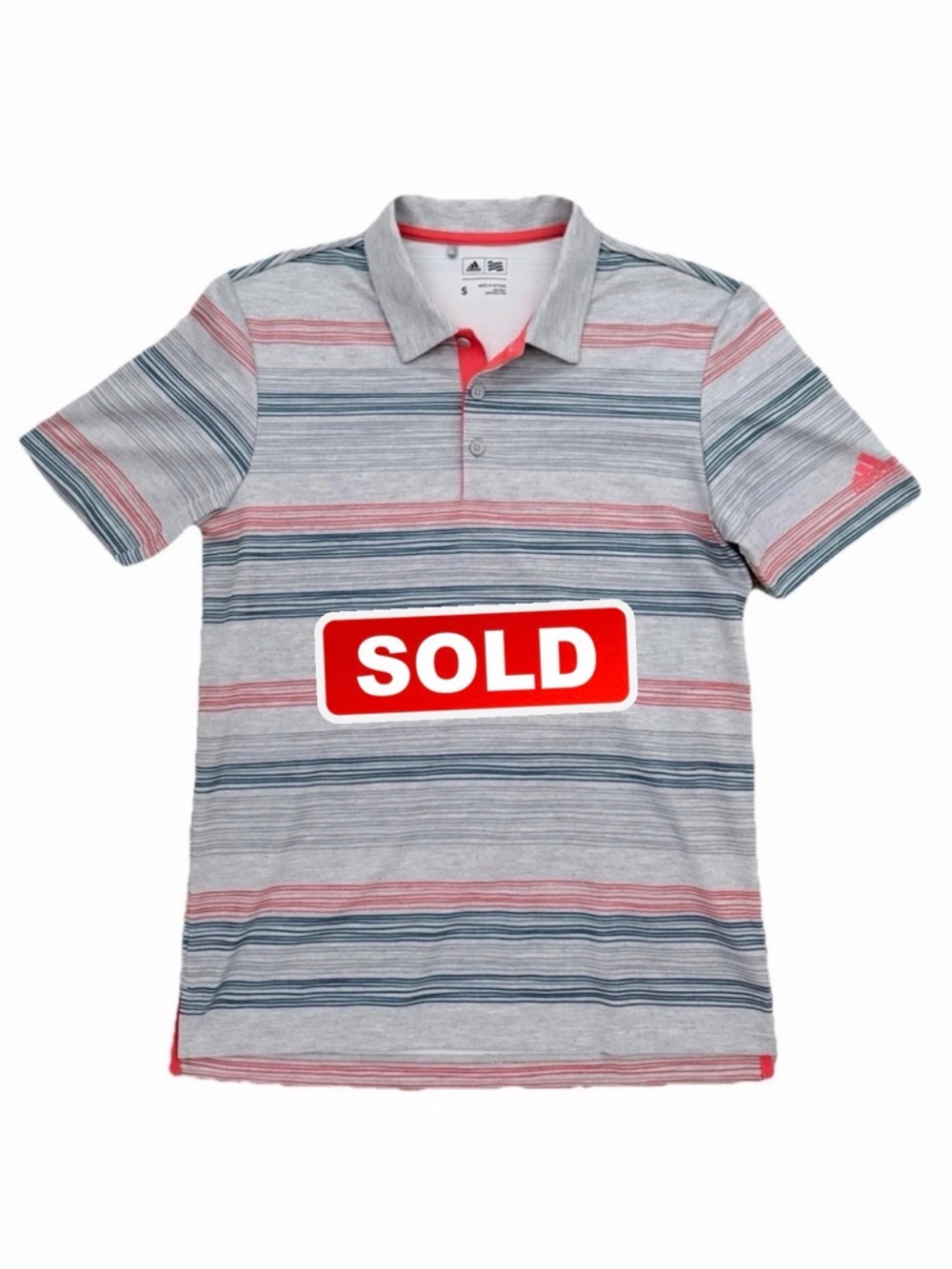 Adidas Mens Short Sleeve Golf Polyester Polo Gray Orange Teal Stripe Small, EUC
